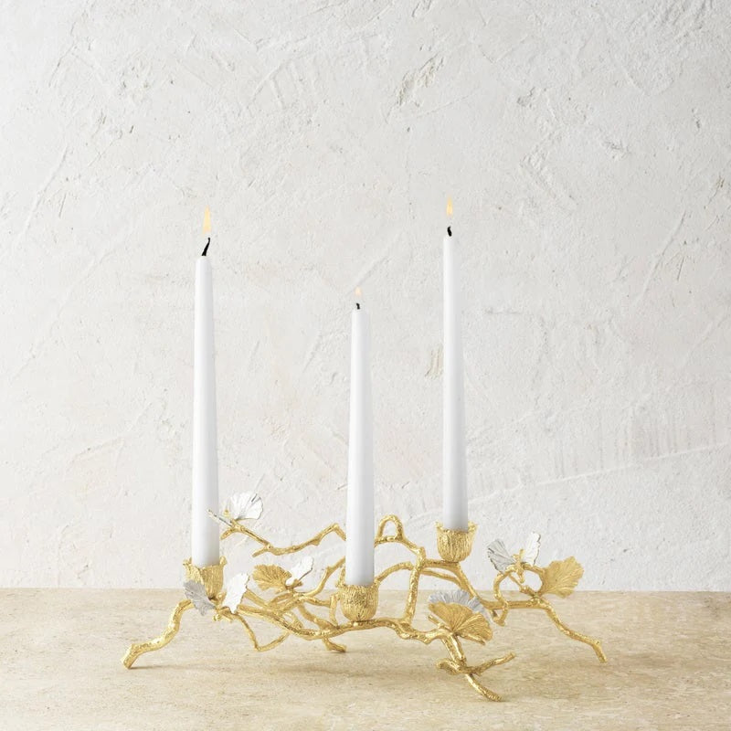 Butterfly Ginkgo Gold Low Candleholders
