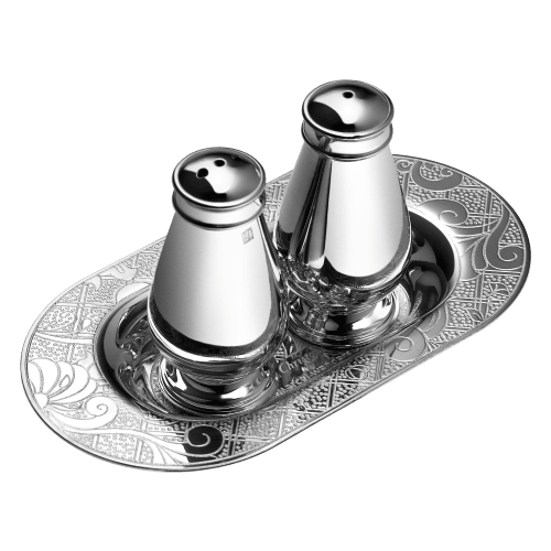 Jardin d'Eden silver-plated salt & pepper shakers with tray