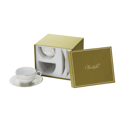 Malmaison Impériale set of 2 porcelain tea cup and saucers gold finish
