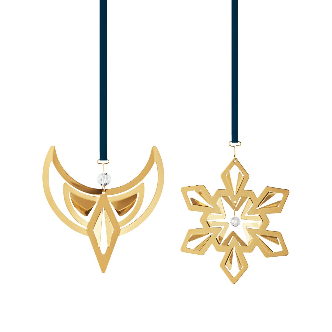 Angel & Snowflake Set Of 2 Gold Plated