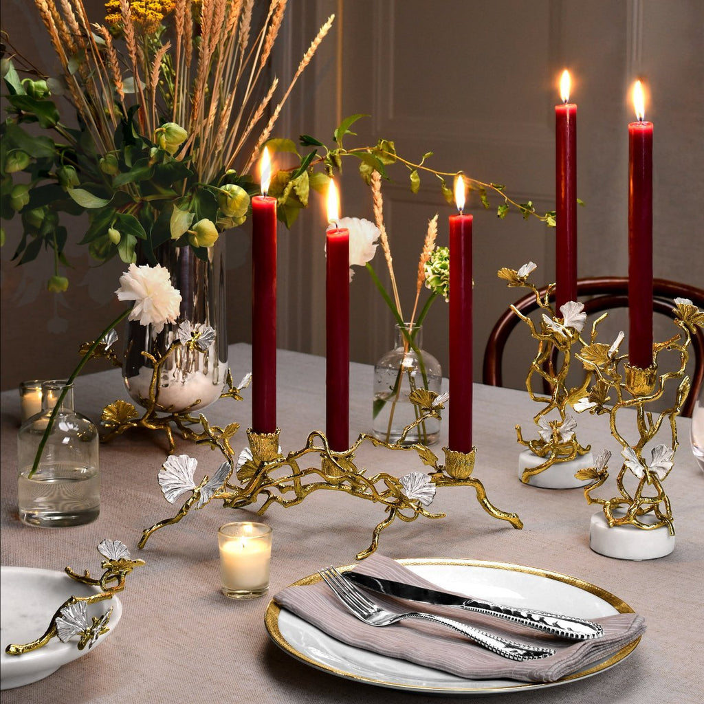 Butterfly Ginkgo Gold Candleholders S/2