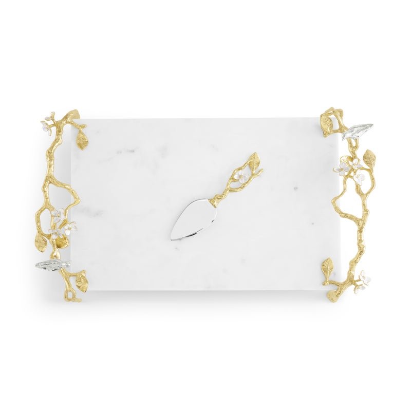 Lovebirds Silver & Gold Chesse board w Knife