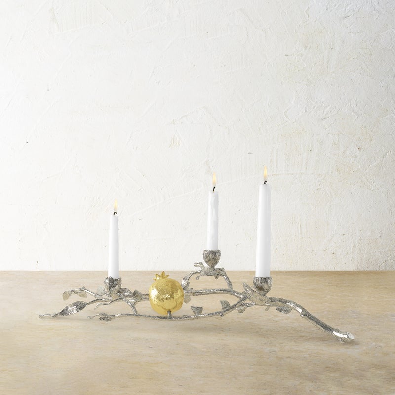 Pomegranate Silver & Gold Low Candleholders