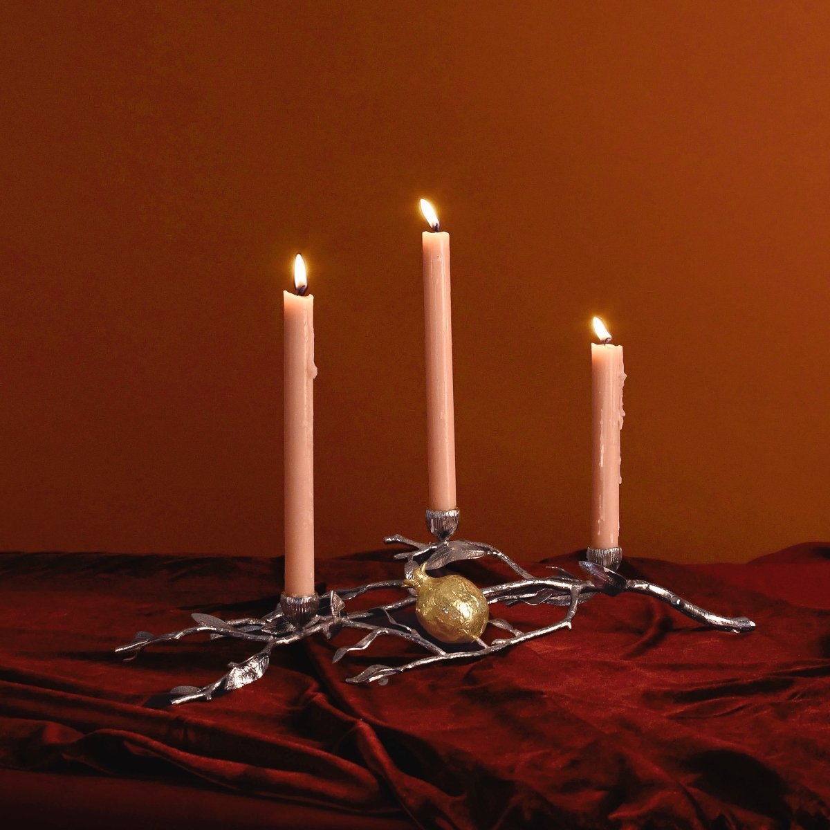 Pomegranate Silver & Gold Low Candleholders