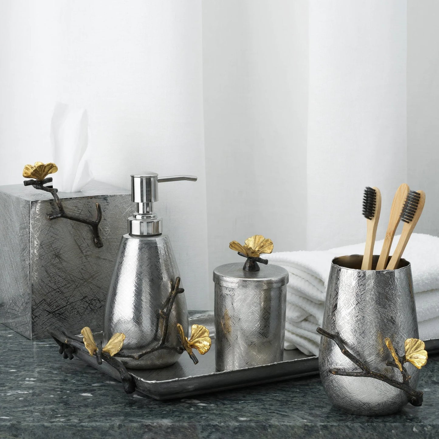 Butterfly Ginkgo Bath Collection Toothbrush Holder - Stainless Steel