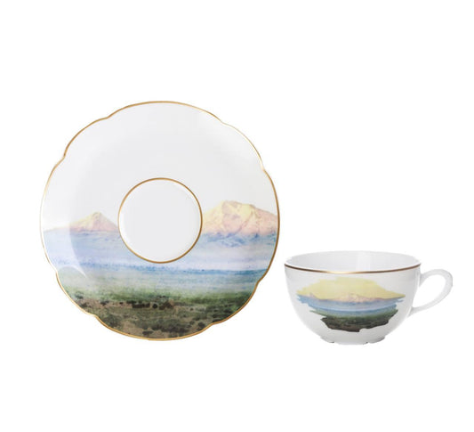 Ararat cup and saucer by Bernardaud with a watercolour of Mount Ararat