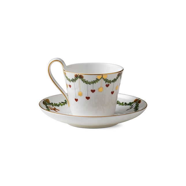 Star Fluted Christmas High Handle Cup and Saucer
