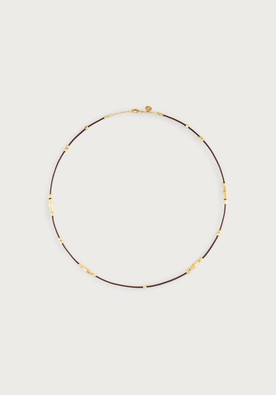 Milos Multi Beaded Necklace - Gold & Leather