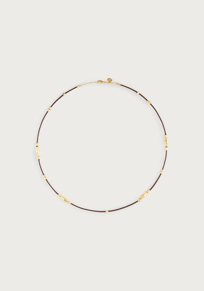 Milos Multi Beaded Necklace - Gold & Leather