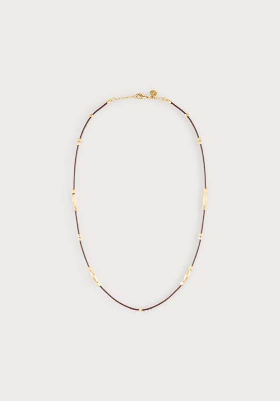 Milos Multi Beaded Necklace - Gold & Leather