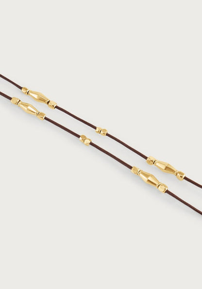 Milos Multi Beaded Necklace - Gold & Leather