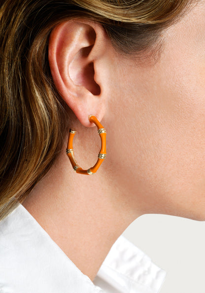 Bamboo Enameled Hoop Earrings - Clementin
