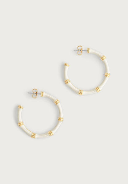 Bamboo Enameled Hoop Earrings - Creme
