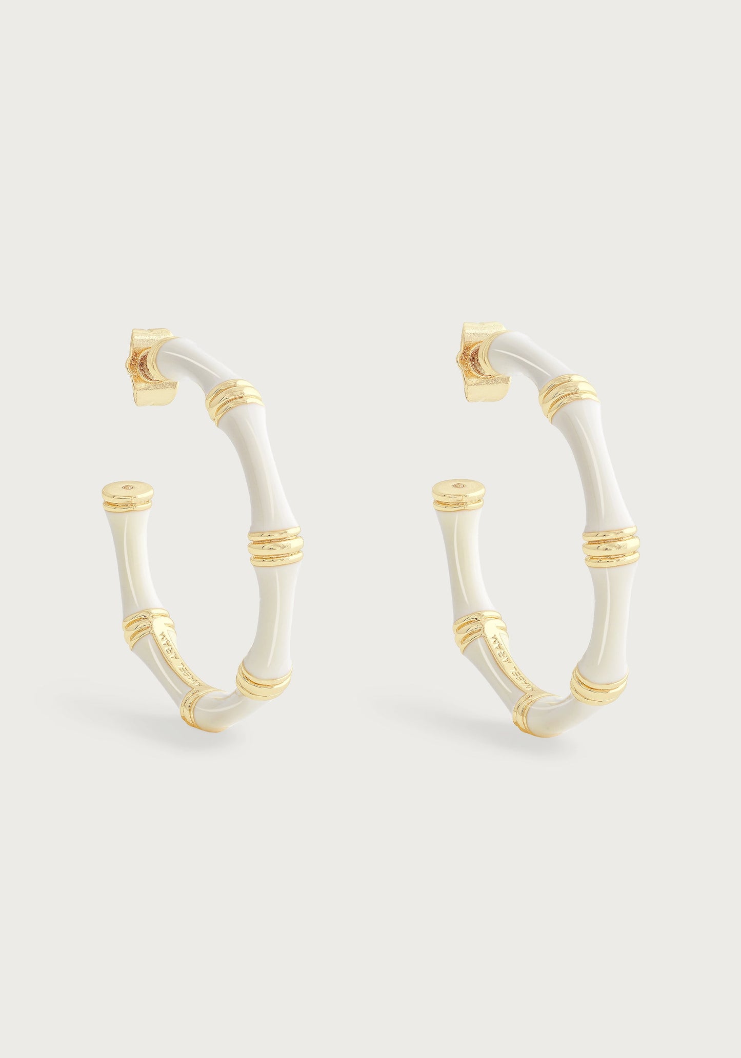Bamboo Enameled Hoop Earrings - Creme
