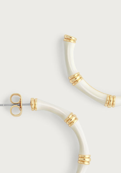 Bamboo Enameled Hoop Earrings - Creme