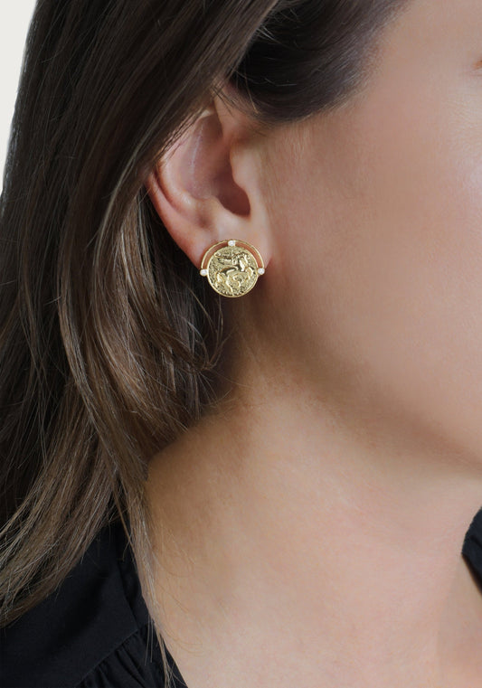 Pegasus Gold Coin Stud Earrings by Anabel Aram – view 2