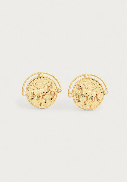 Pegasus Gold Coin Stud Earrings
