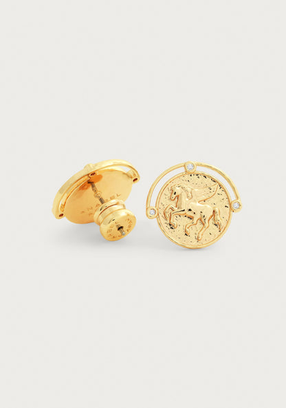 Pegasus Gold Coin Stud Earrings