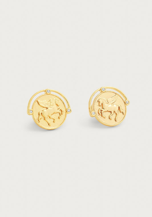 Pegasus Gold Coin Stud Earrings