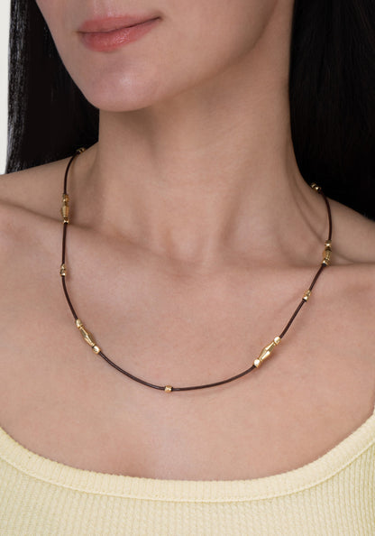 Milos Multi Beaded Necklace - Gold & Leather
