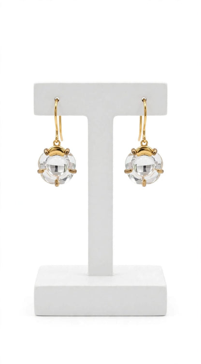 B FLOWER WIRE EARRINGS VERMEIL CLEAR CRYSTAL MIRROR 2803382,