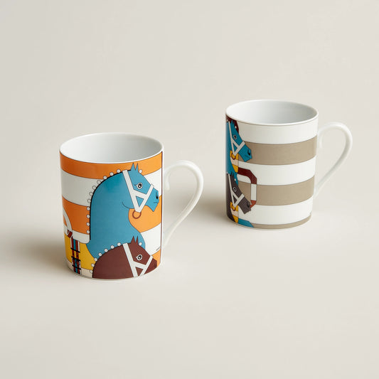 Set of 2 Rocabar mugs yellow & taupe