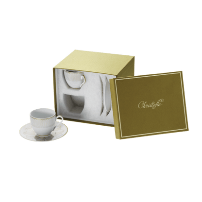 Malmaison Impériale set of 2 porcelain coffee cup and saucers gold finish