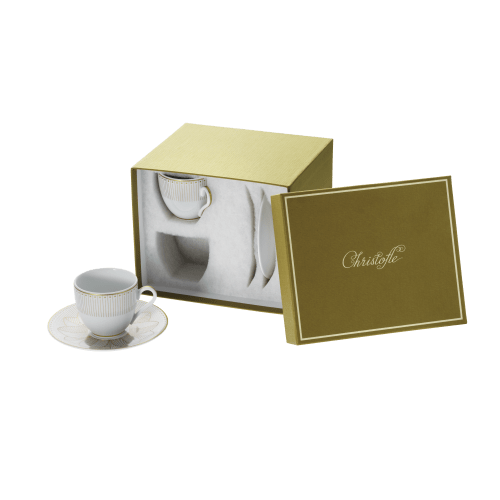 Malmaison Impériale set of 2 porcelain coffee cup and saucers gold finish