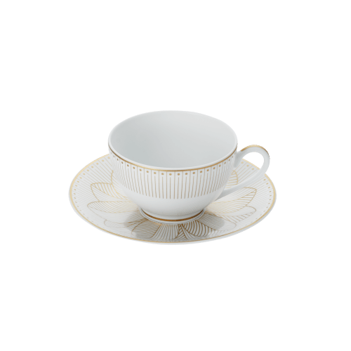 Malmaison Impériale set of 2 porcelain tea cup and saucers gold finish by Christofle