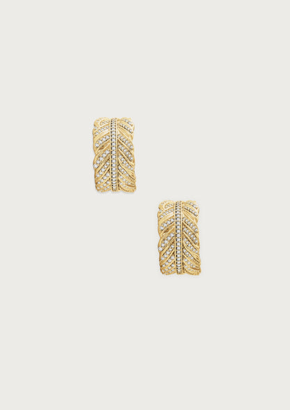 Feather Small Pave Hoop Earrings