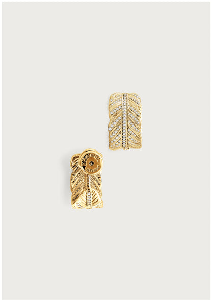 Feather Small Pave Hoop Earrings