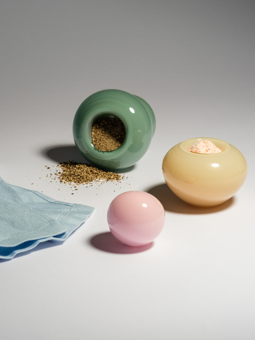 Bon Bon The Pair Salt and Pepper Storage Or as Two Egg Cups.