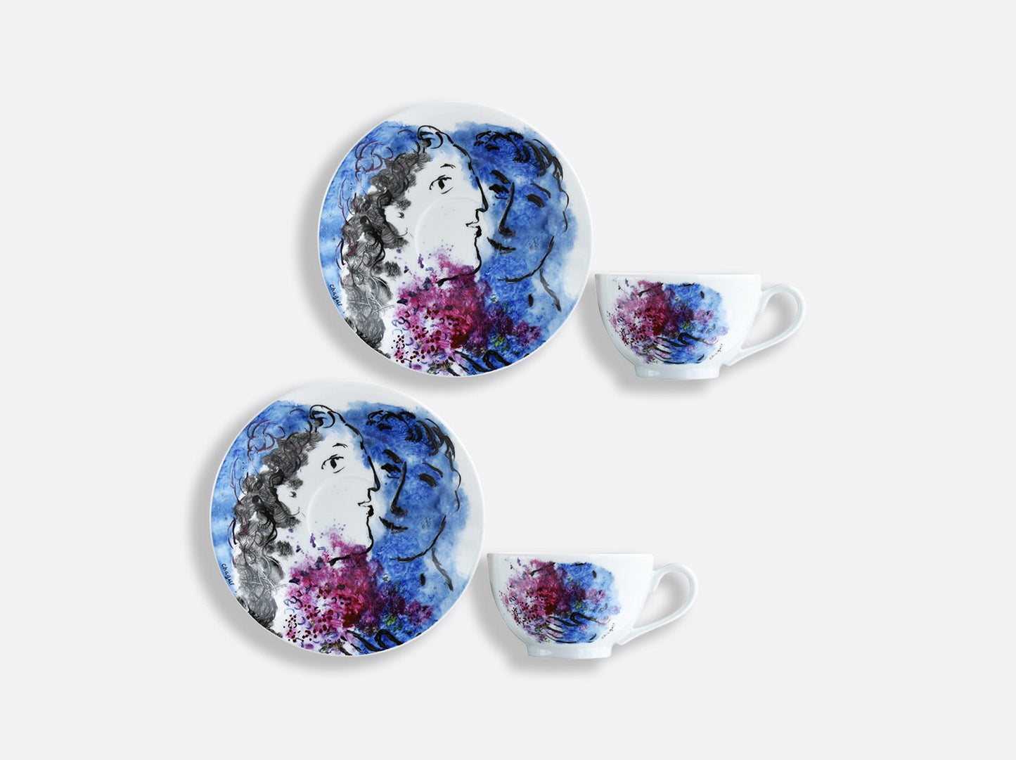 Set of 2 tea cups and saucers Les Bouquets De Fleurs