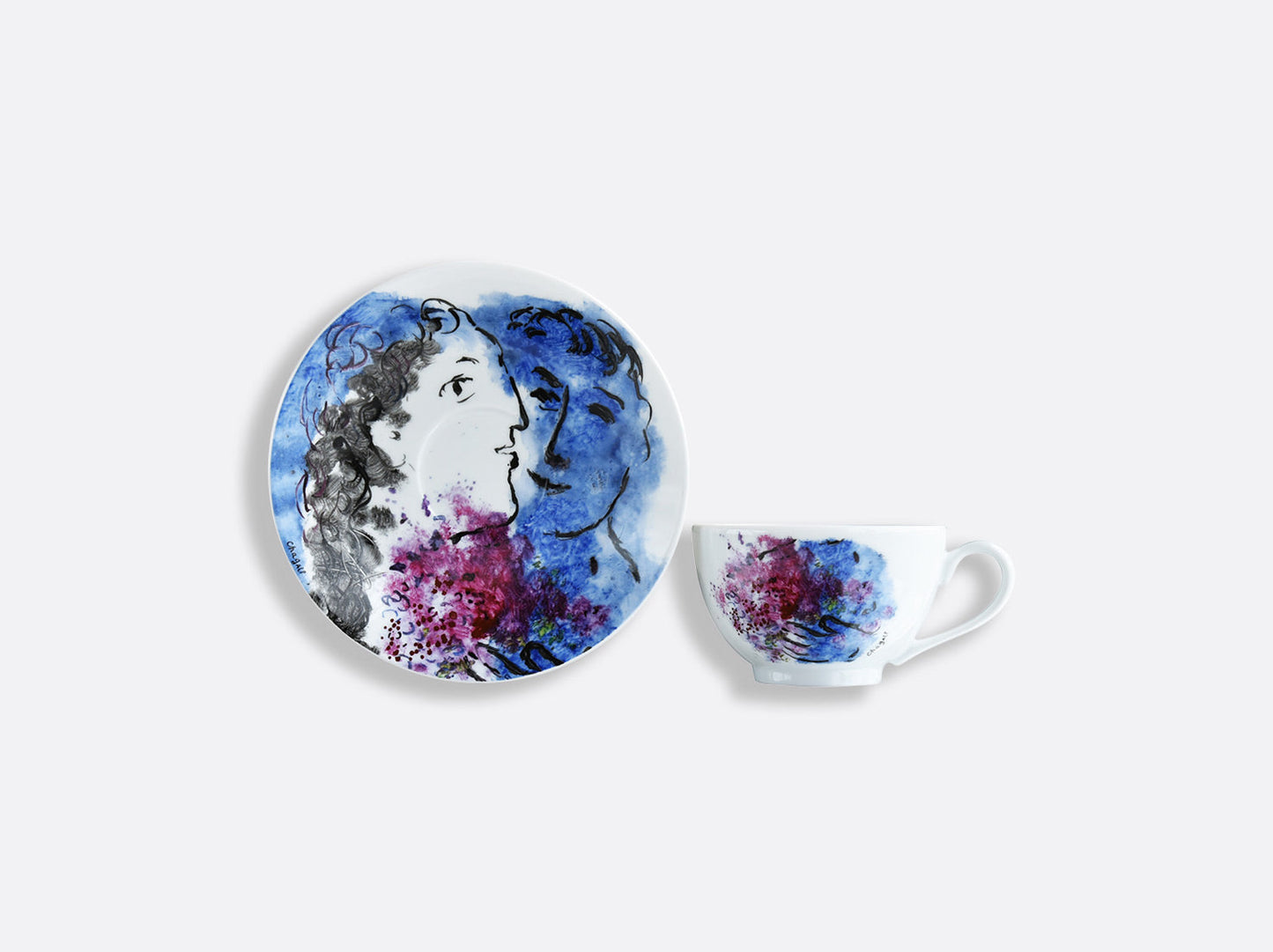 Set of 2 tea cups and saucers Les Bouquets De Fleurs