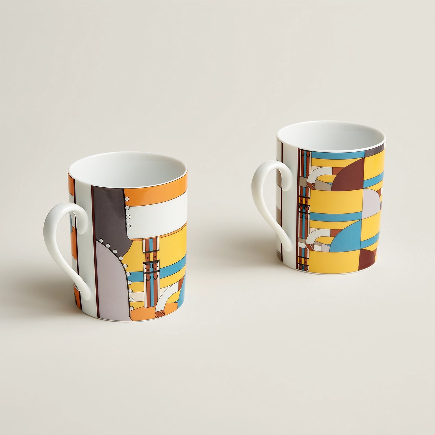 Set of 2 Rocabar mugs yellow & taupe