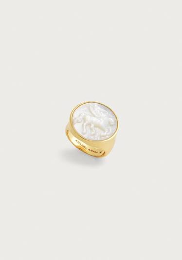 Pegasus Pearl Coin Signet Ring