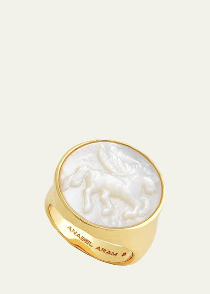 Pegasus Pearl Coin Signet Ring