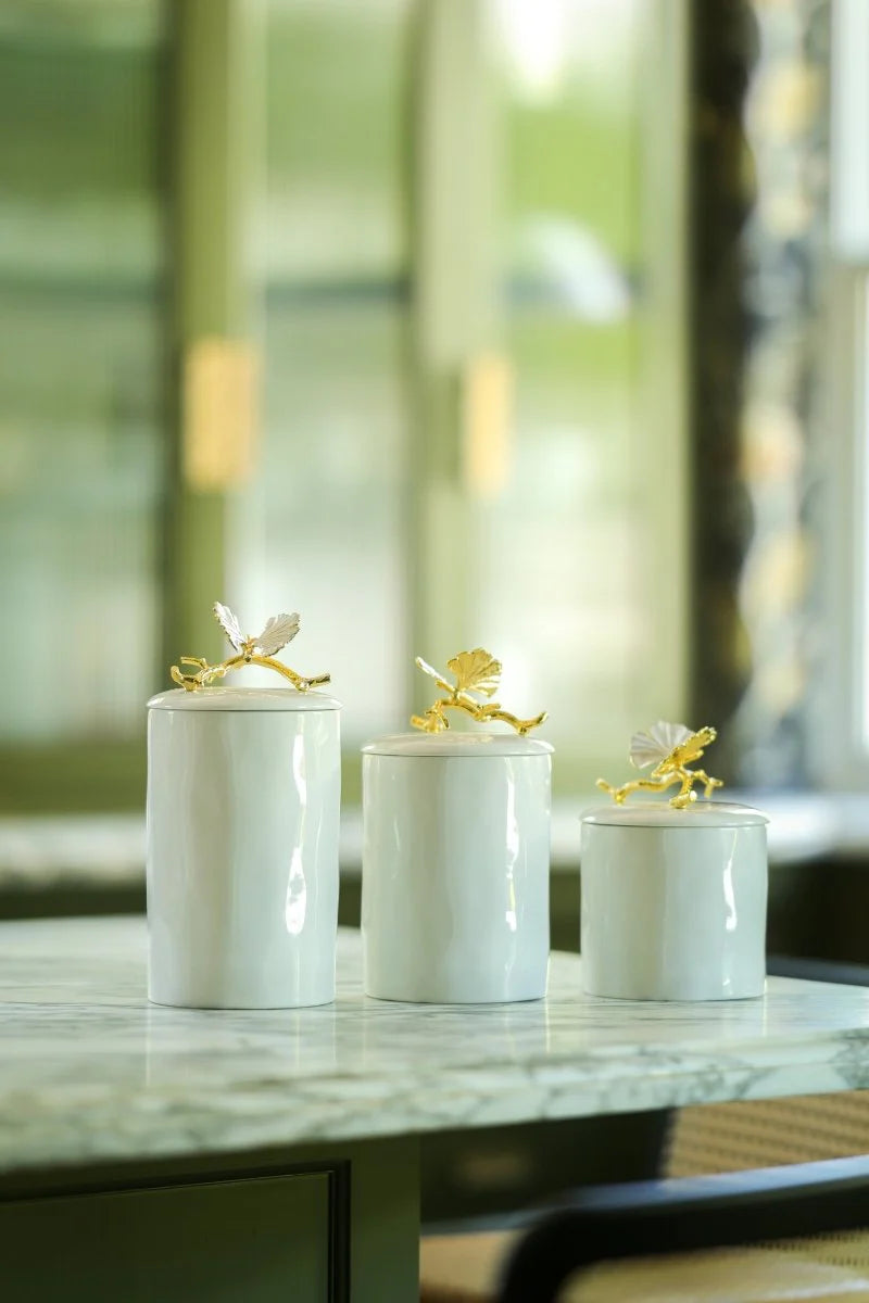 Butterfly Ginkgo Gold Porcelain Canister M