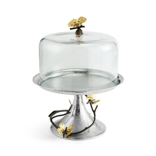 Butterfly Ginkgo Pastry Dish with Dome by Michael Aram