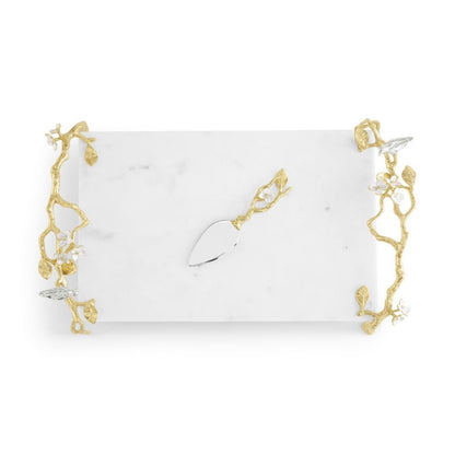 Lovebirds Silver & Gold Chesse board w Knife
