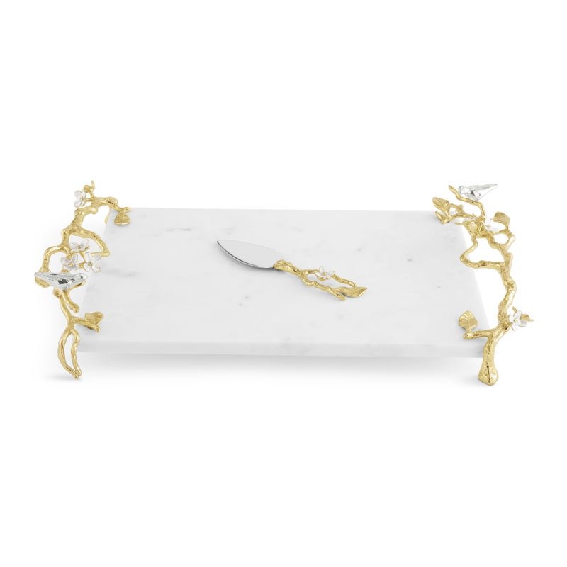 Lovebirds Silver & Gold Chesse board w Knife