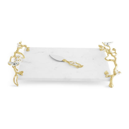 Lovebirds Silver & Gold Chesse board w Knife