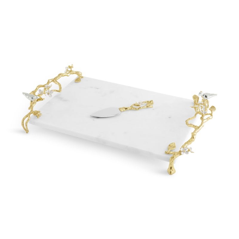 Lovebirds Silver & Gold Chesse board w Knife