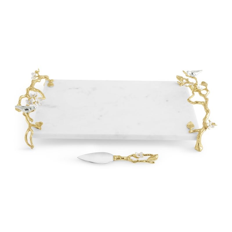 Lovebirds Silver & Gold Chesse board w Knife