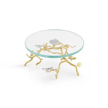 Lovebirds Silver & Gold Glass Cake Stand