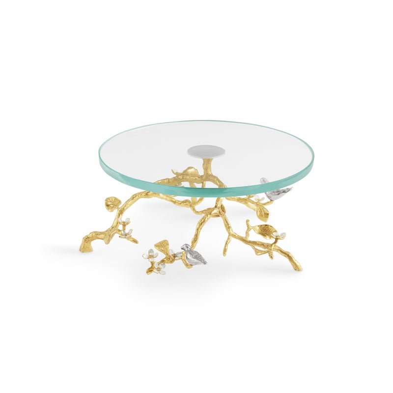 Lovebirds Silver & Gold Glass Cake Stand