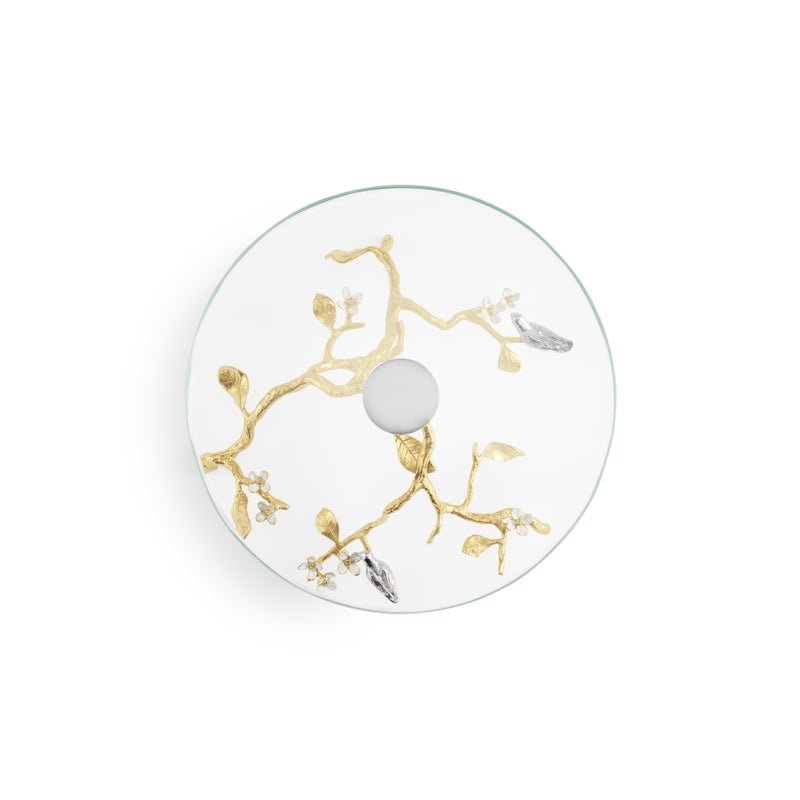 Lovebirds Silver & Gold Glass Cake Stand
