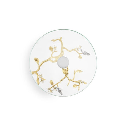 Lovebirds Silver & Gold Glass Cake Stand