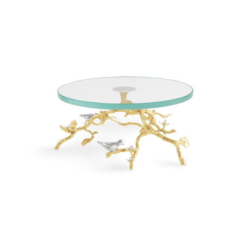 Lovebirds Silver & Gold Glass Cake Stand