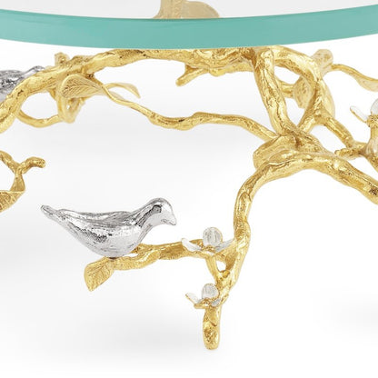 Lovebirds Silver & Gold Glass Cake Stand